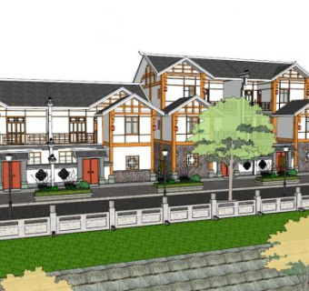 农村三层别墅su模型下载_sketchup草图大师SKP模型