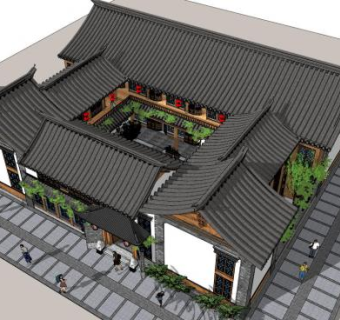 某中式院落景观设计su模型下载_sketchup草图大师SKP模型