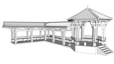 中式廊子su模型下载_sketchup草图大师SKP模型