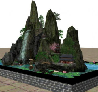 假山水池的su模型下载_sketchup草图大师SKP模型
