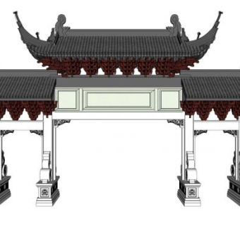 中式双层古建牌坊su模型下载_sketchup草图大师SKP模型