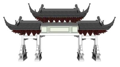 中式双层古建牌坊su模型下载_sketchup草图大师SKP模型