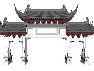 中式双层古建牌坊su模型下载_sketchup草图大师SKP模型