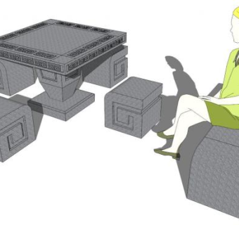 户外石桌椅su模型下载_sketchup草图大师SKP模型