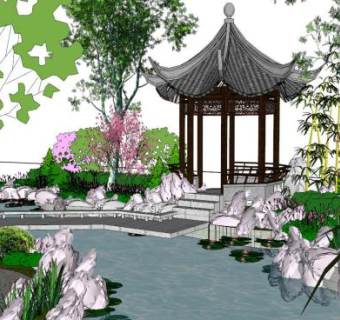 别墅花园景观su模型下载_sketchup草图大师SKP模型