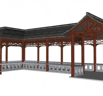 园林走廊su模型下载_sketchup草图大师SKP模型