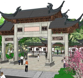 牌坊飞檐su模型下载_sketchup草图大师SKP模型