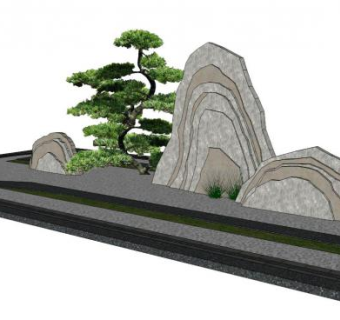 造型松景石片石su模型下载_sketchup草图大师SKP模型