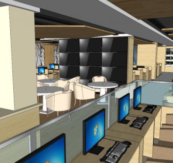 精细工业风网吧室内su模型下载_sketchup草图大师SKP模型