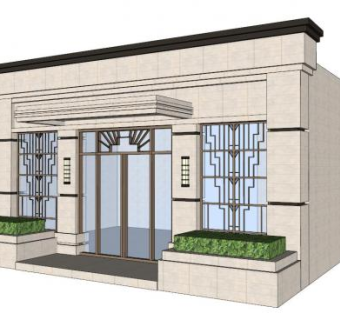 小区高层住宅单元入口su模型下载_sketchup草图大师SKP模型