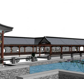 中国古建廊子su模型下载_sketchup草图大师SKP模型