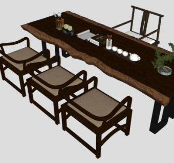 中式茶台桌椅su模型下载_sketchup草图大师SKP模型