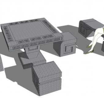 园林石桌凳su模型下载_sketchup草图大师SKP模型