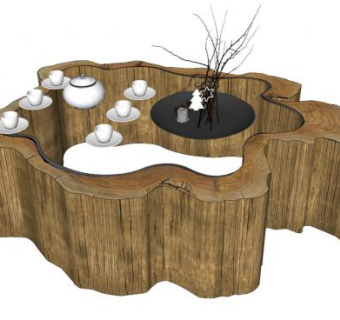 木质茶桌su模型下载_sketchup草图大师SKP模型