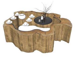 木质茶桌su模型下载_sketchup草图大师SKP模型