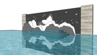 新中式景墙山水景墙SU模型下载_sketchup草图大师SKP模型