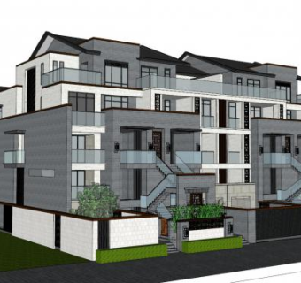 中式平层别墅su模型下载_sketchup草图大师SKP模型