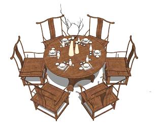 中式餐桌椅su模型下载_sketchup草图大师SKP模型