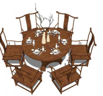 中式餐桌椅su模型下载_sketchup草图大师SKP模型