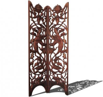 中式镂空花叶纹雕花铜屏风隔断SU模型下载_sketchup草图大师SKP模型
