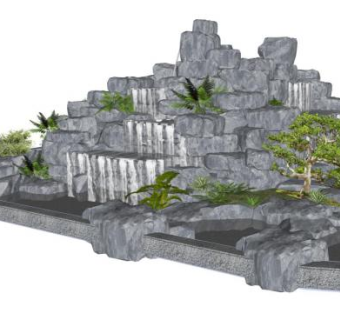 假山叠水sketchup模型下载_sketchup草图大师SKP模型