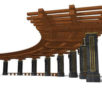 弧形廊架sketchup模型下载_sketchup草图大师SKP模型