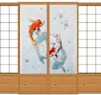 日式鲤鱼推拉门SU模型下载_sketchup草图大师SKP模型