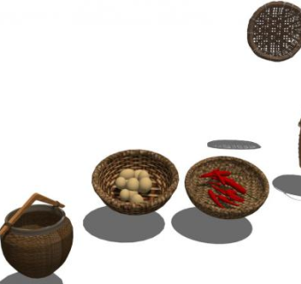竹担竹筐竹篮SU模型下载_sketchup草图大师SKP模型