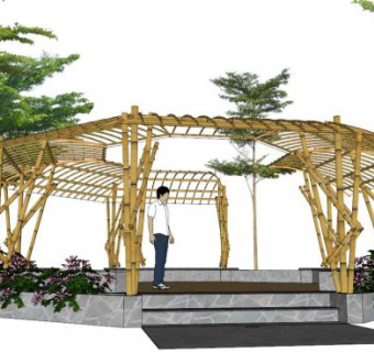 竹子廊架sketchup模型下载_sketchup草图大师SKP模型