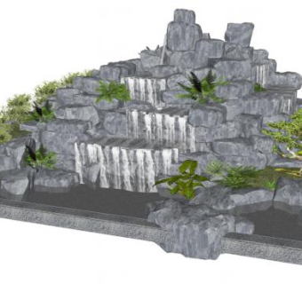 叠水景观su模型下载_sketchup草图大师SKP模型