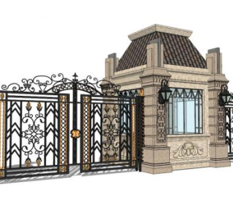 大门skp模型下载_sketchup草图大师SKP模型