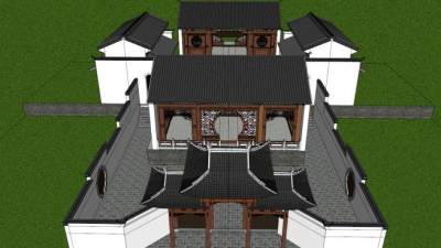 祠堂skp模型下载_sketchup草图大师SKP模型