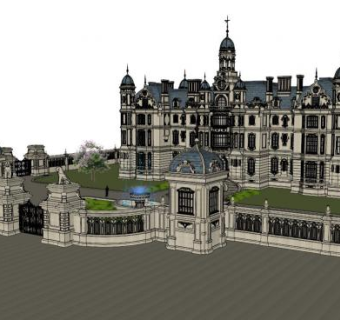 法式别墅skp模型下载_sketchup草图大师SKP模型