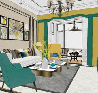 现代客厅skp模型下载_sketchup草图大师SKP模型