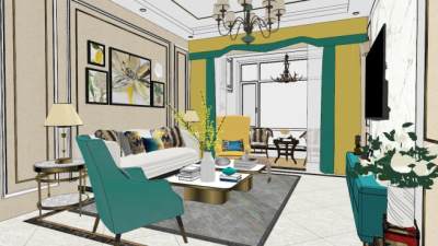 现代客厅skp模型下载_sketchup草图大师SKP模型