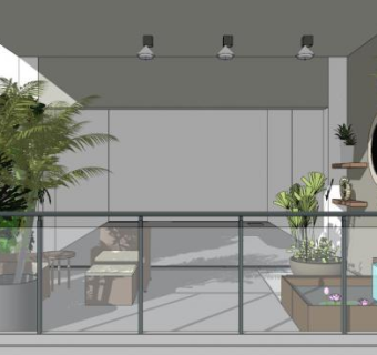 室外阳台skp模型下载_sketchup草图大师SKP模型