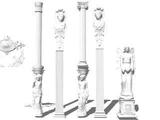 天使雕塑罗马柱半柱壁柱SU模型下载_sketchup草图大师SKP模型
