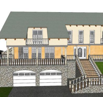 现代美式别墅skp模型下载_sketchup草图大师SKP模型