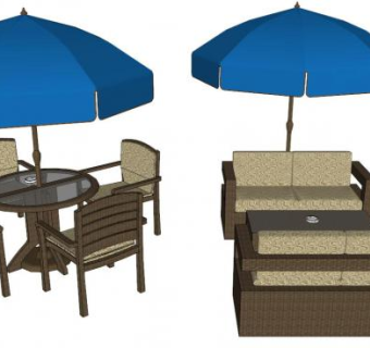 户外遮阳伞桌椅skp模型下载_sketchup草图大师SKP模型