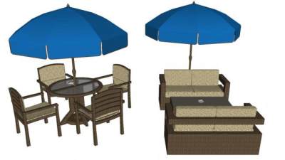 户外遮阳伞桌椅skp模型下载_sketchup草图大师SKP模型