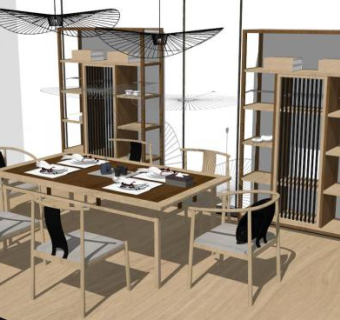 新中式桌椅skp模型下载_sketchup草图大师SKP模型