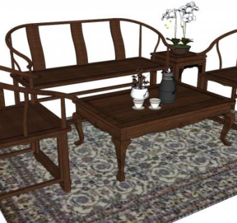 中式桌椅skp模型下载_sketchup草图大师SKP模型