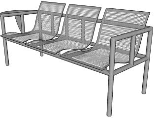 公共椅子连椅三座SKP模型素材_su模型下载 草图大师模型_SKP模型
