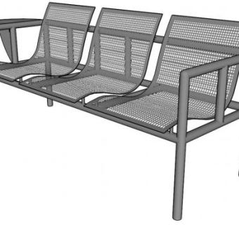 公共椅子连椅三座SKP模型素材_su模型下载 草图大师模型_SKP模型