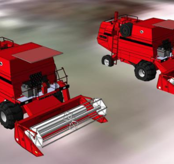 两台红色的大型收割机的SKP模型素材_su模型下载 草图大师模型_SKP模型