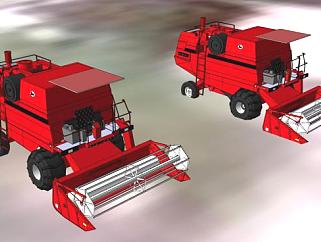 两台红色的大型收割机的SKP模型素材_su模型下载 草图大师模型_SKP模型