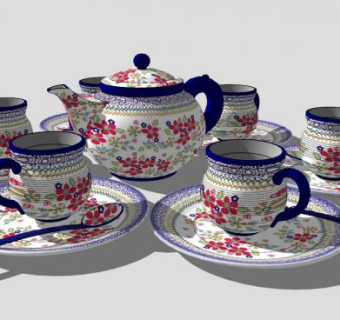 陶器壶子杯子碟子的SKP模型_su模型下载 草图大师模型_SKP模型