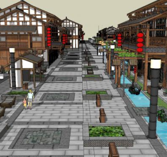 3d川东风格的商业街仿古su模型下载_sketchup草图大师SKP模型