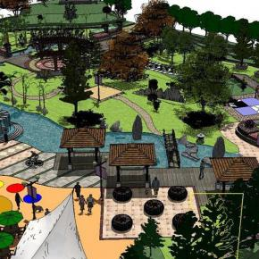 中式完整公园景观设计SU模型