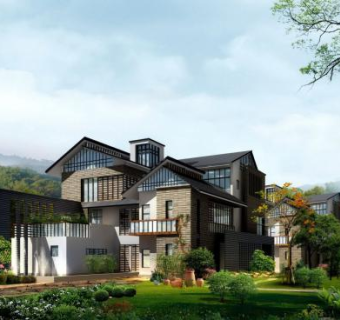 中式现代别墅cad效果图SU模型